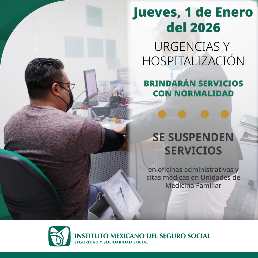Mantendrá IMSS Hidalgo operación regular en Urgencias y Atención Médica Continua en año nuevo