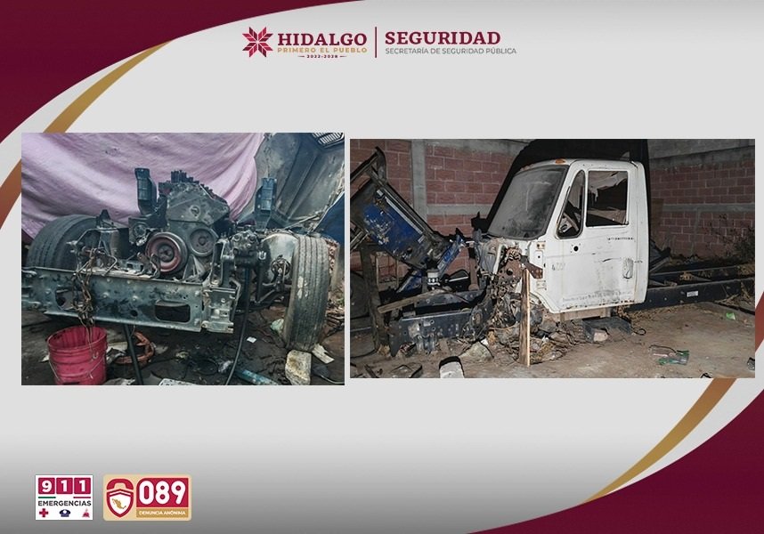 SSPH asegura predio en Tizayuca usado para desarmar tractocamiones robados