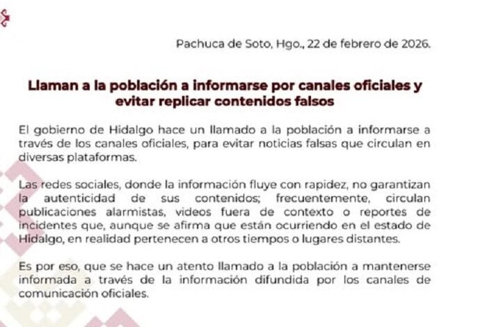 Llaman a la población a informarse por canales oficiales y evitar replicar contenidos falsos