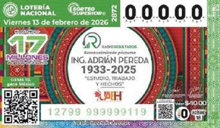 UAEH y Lotería Nacional Emiten Billete Conmemorativo en Honor a Adrián Pereda