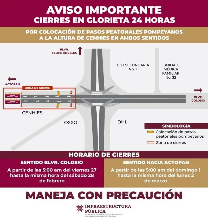 Cierres Temporales en la Glorieta Miguel Hidalgo Debido a la Colocación de Nuevos Pasos Peatonales