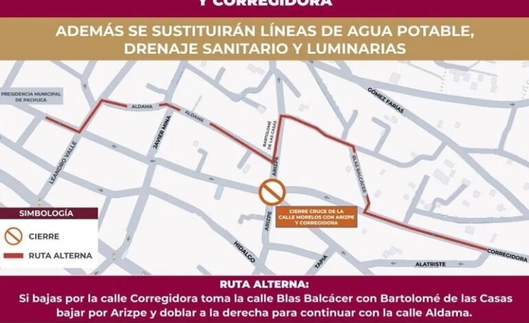 Cerrarán el Cruce de Morelos Con Arizpe y Corregidora en el Centro de Pachuca Por Obras de Rehabilitación