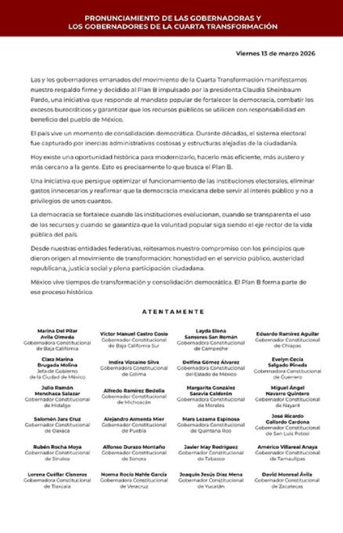 Julio Menchaca 24 Gobernadores de la 4T Respaldamos El Plan B de Reforma Electoral de Sheinbaum