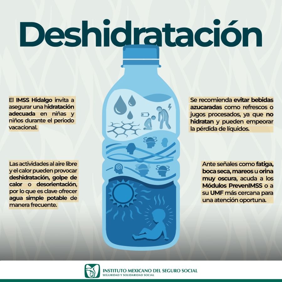 Recomienda IMSS Hidalgo Beber Agua Abundante Para Prevenir Deshidratación en Menores de Edad
