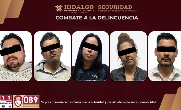 SSPH Asegura a Cinco Involucrados Por Homicidios en Tlanalapa