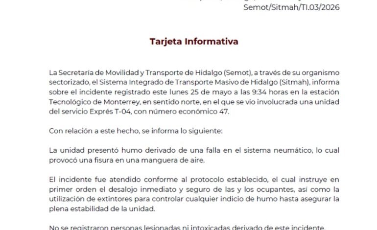 Incidente registrado este lunes 25 de mayo a las 9:34 horas en la estación Tecnológico de Monterrey
