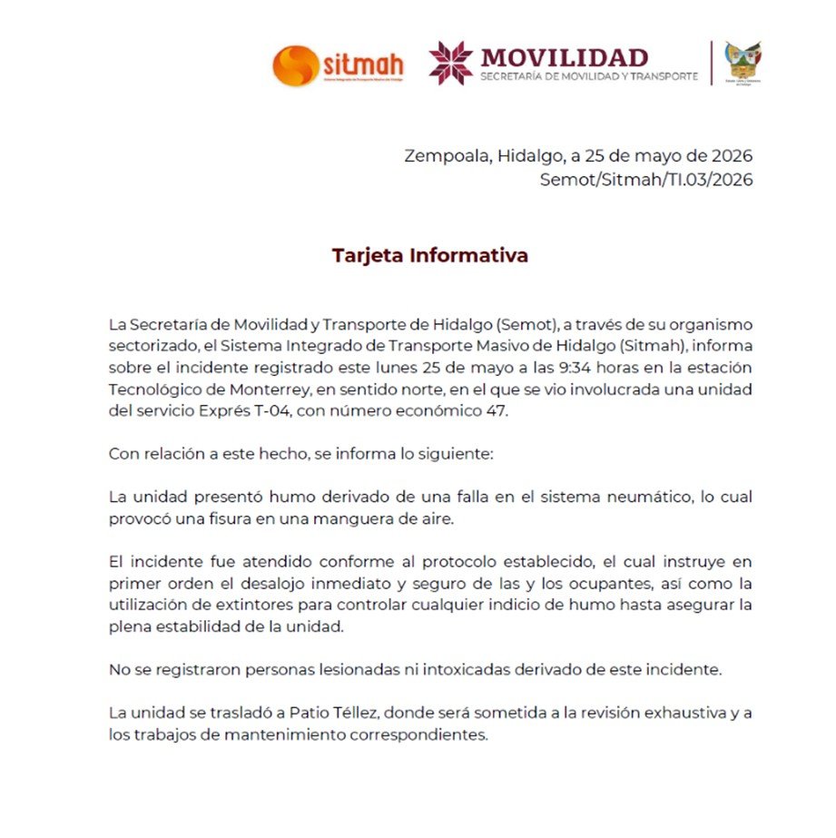 Incidente registrado este lunes 25 de mayo a las 9:34 horas en la estación Tecnológico de Monterrey