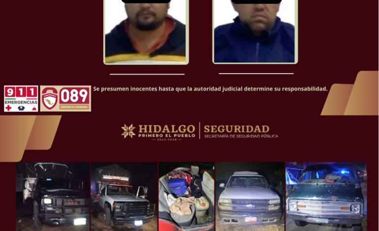 Policía Estatal asegura a dos hombres y ocho vehículos con hidrocarburo robado