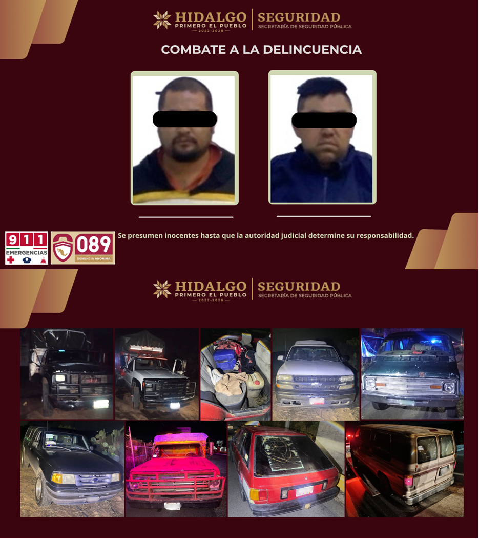 Policía Estatal asegura a dos hombres y ocho vehículos con hidrocarburo robado