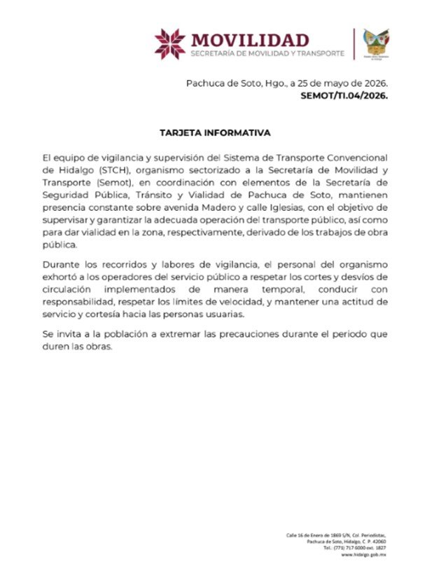 Vigilancia de La Adecuada Operación del Transporte Público Sobre La Avenida Madero y La Calle Iglesias