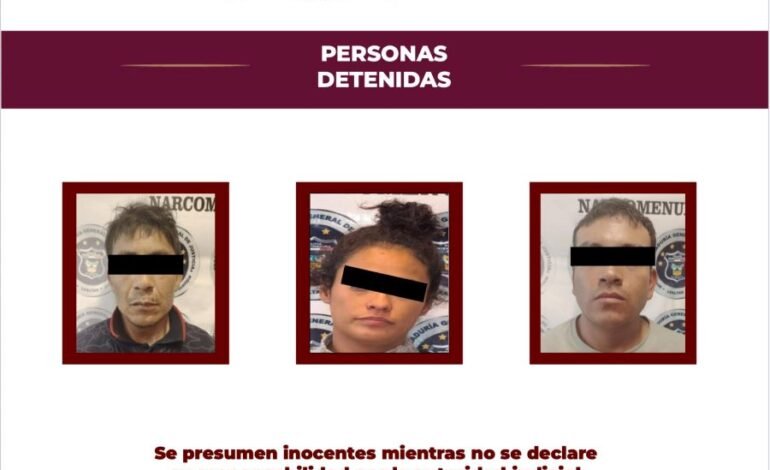 Detiene PGJEH a tres personas en posesión de narcóticos, arma de fuego y un vehículo con reporte de robo