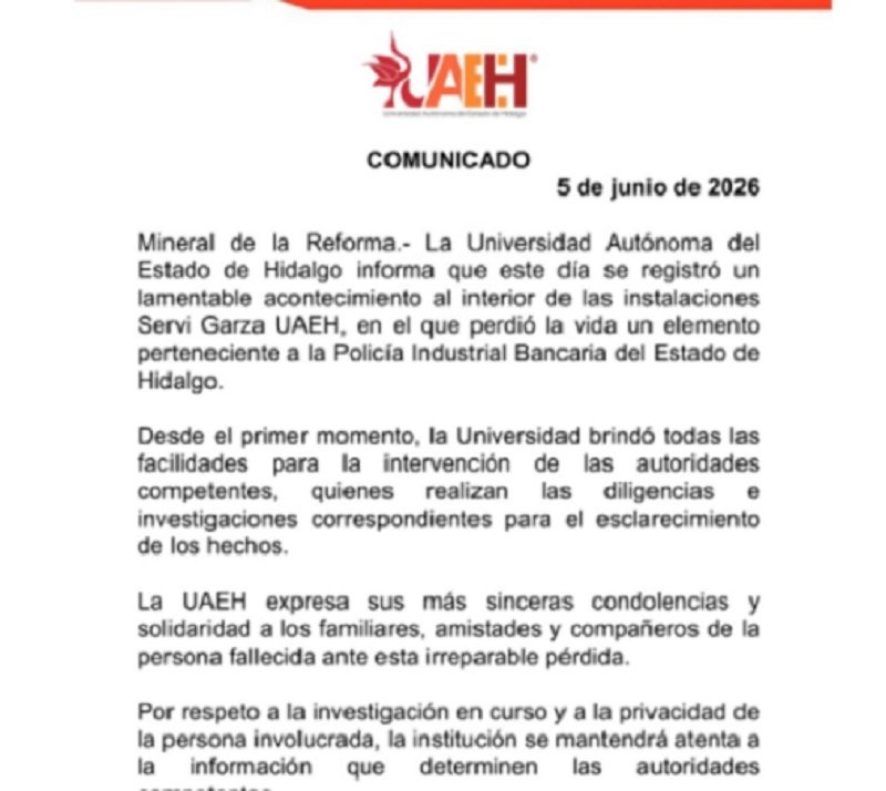 PGJEH investiga fallecimiento de un elemento de la Policía Industrial Bancaria de Hidalgo