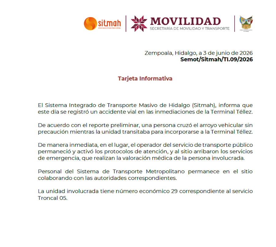 Se registró un accidente vial en las inmediaciones de la Terminal Téllez.