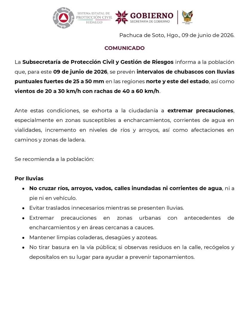 Reporte de Incidencias Por Lluvias En Cinco Municipios del Estado