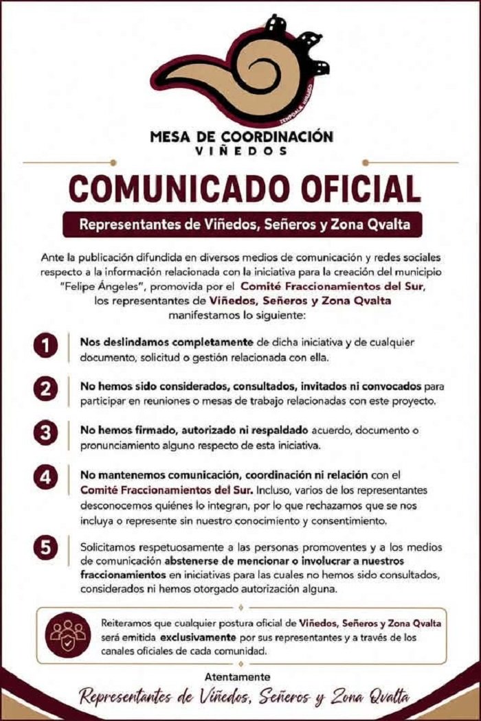 Los Fraccionamientos Viñedos, Señeros y Zona Qvalta, Ubicados Entre Los Municipios de Pachuca y Zempoala, Se Deslindaron de La Propuesta Para Crear El Municipio 85 En Hidalgo