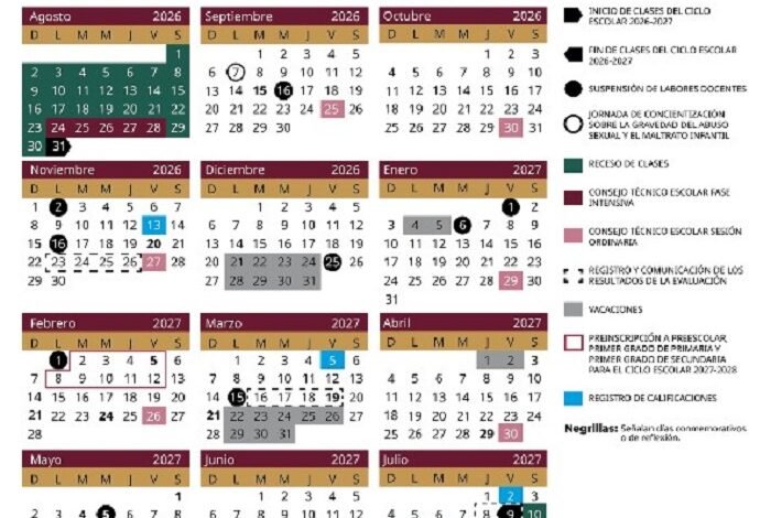SEP publicó en el Diario Oficial de la Federación (DOF) los calendarios escolares para el ciclo lectivo 2026-2027