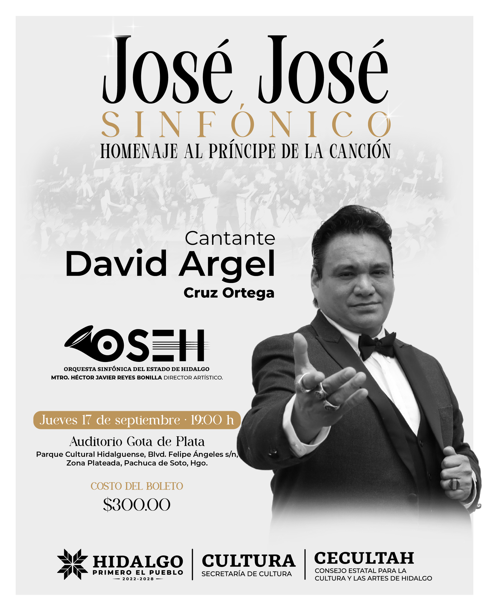 José José Sinfónico llegará al Gota de Plata con la Orquesta Sinfónica del Estado de Hidalgo