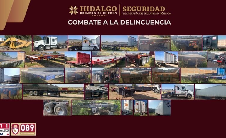 SSPH recupera 33 unidades robadas de autotransporte federal, tras desmantelar un predio clandestino entre Mineral de la Reforma y Epazoyucan