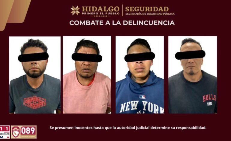 SSPH asegura a cuatro personas por presunto robo a transporte de carga en carretera federal México–Pachuca