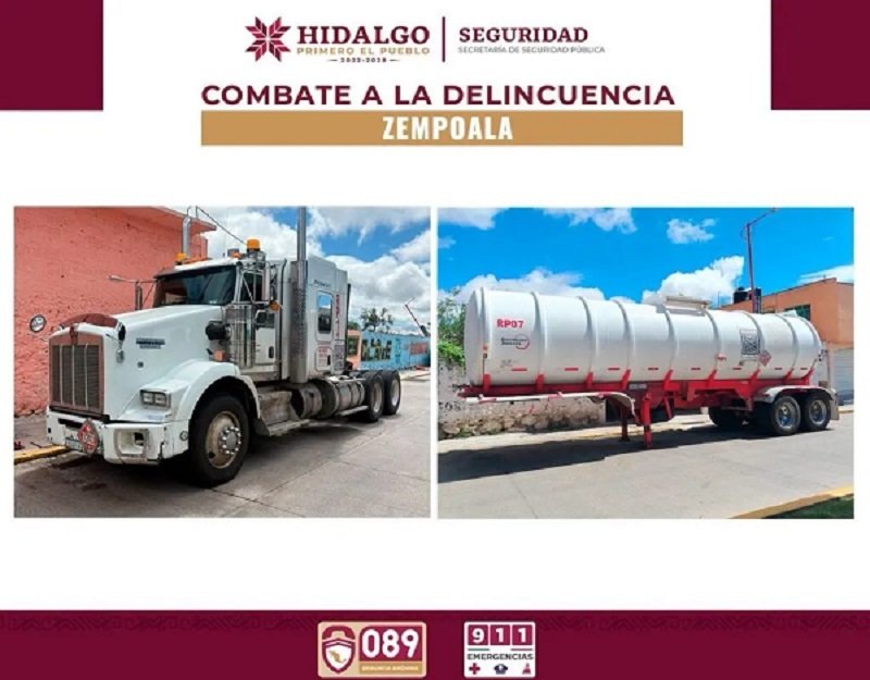 Debido a Un Accidente en Bulevar Juárez de Zempoala la SSPEH Asegura a un Hombre que Conducía un Tractocamión con 29 Mil Litros de Gasolina.