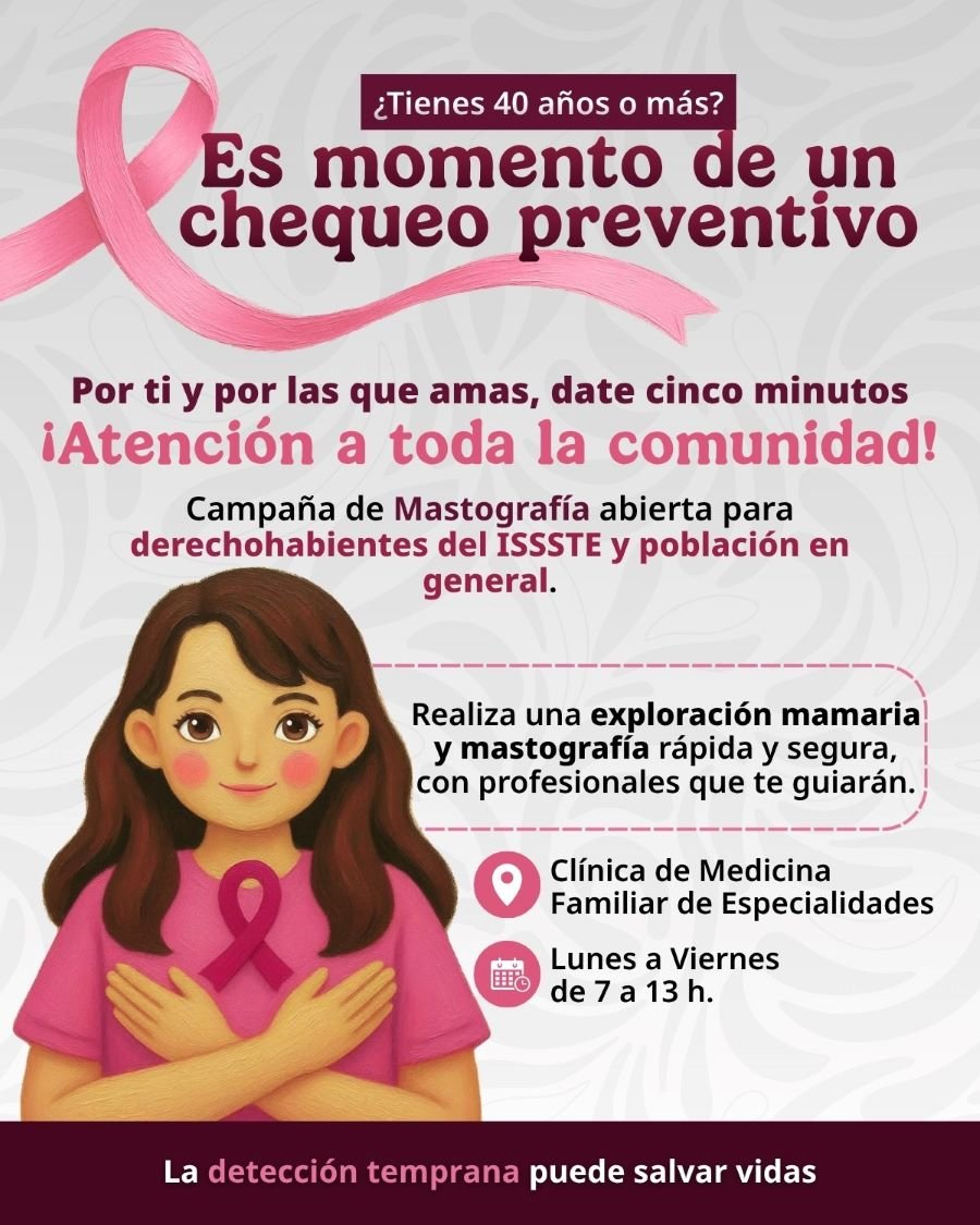 Invita ISSSTE Hidalgo a mujeres y hombres trans de 40 a 69 años a realizarse estudio de mastografía en CMFE “Pachuca”