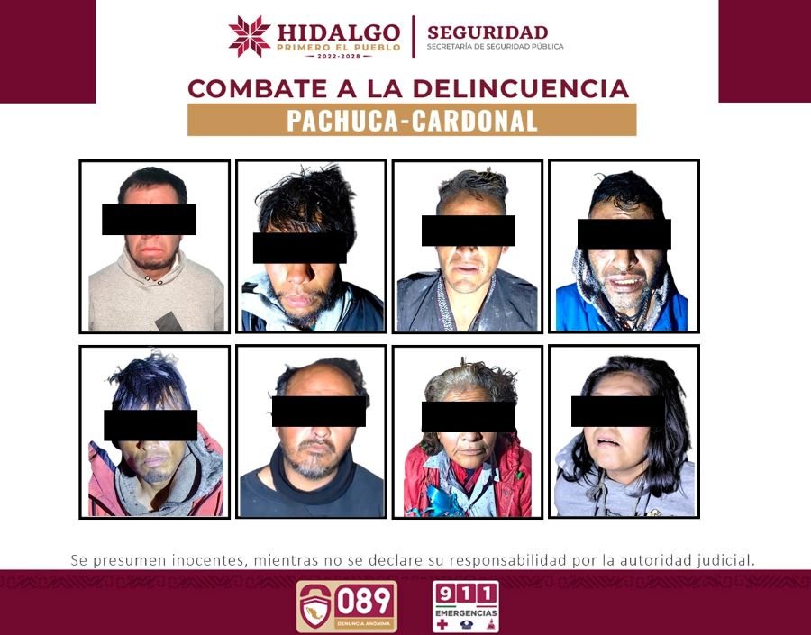 SSPH detiene a ocho personas y desmantela dos puntos de narcomenudeo, en Hidalgo