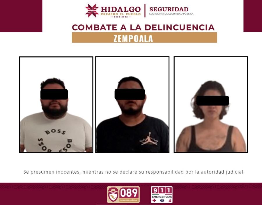 SSPH Detiene a Tres Individuos con Presunta Droga, en Zempoala